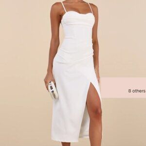 Always Turning Heads White Bustier Tulip Midi Dress